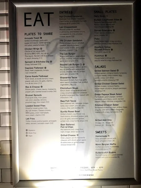 menu of The Lab Gastropub