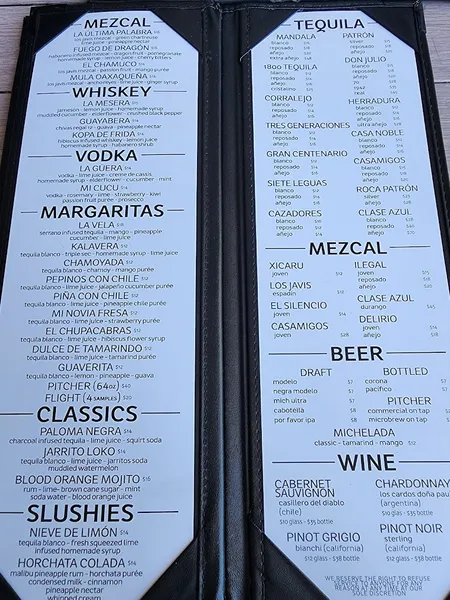 menu of Kalaveras