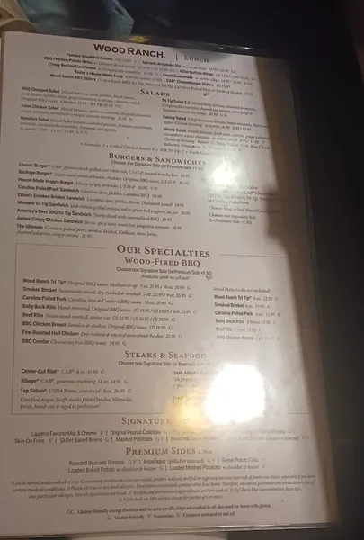 menu of Wood Ranch