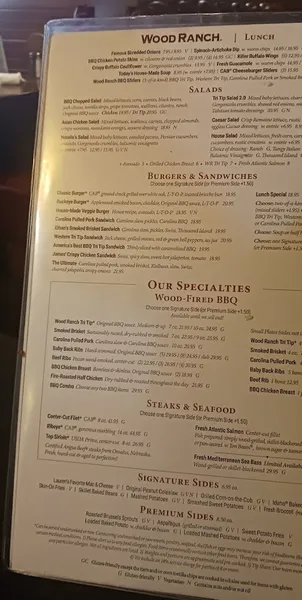 menu of Wood Ranch