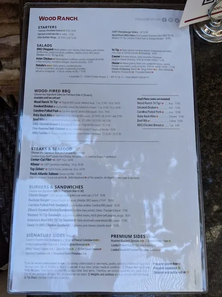 menu of Wood Ranch