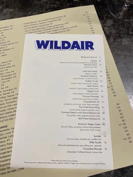 menu 2 of Wildair