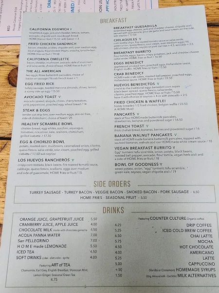 menu of Home Restaurant