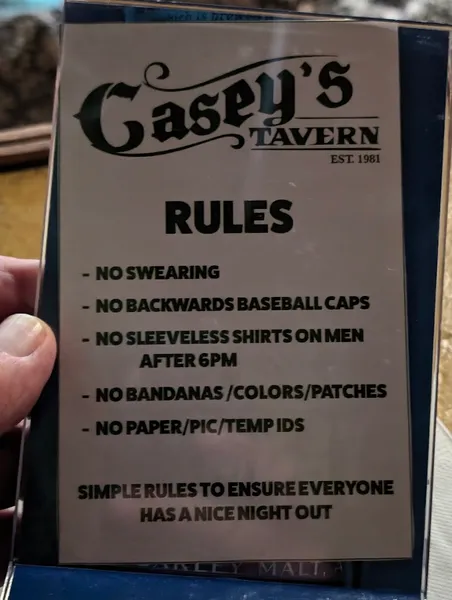 menu of Casey's Tavern