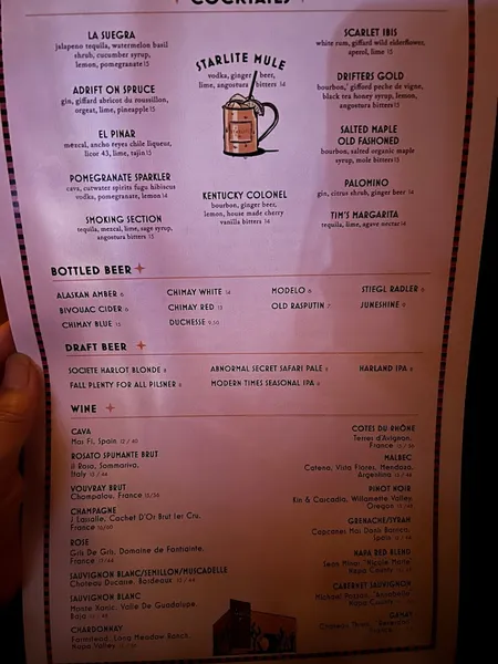 menu of Starlite