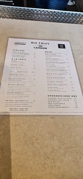 menu of Ale Tales Taproom and Kitchen