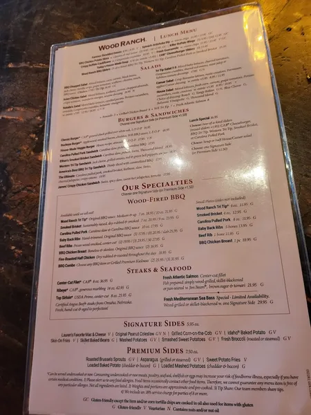 menu of Wood Ranch