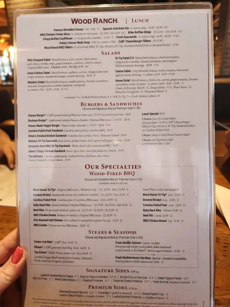 menu of Wood Ranch