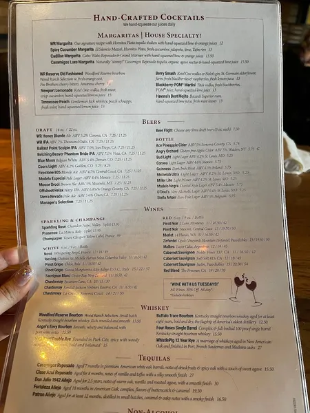 menu of Wood Ranch