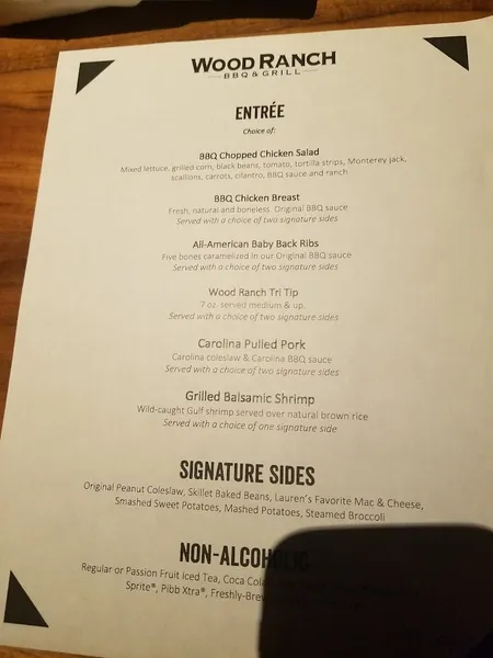 menu of Wood Ranch