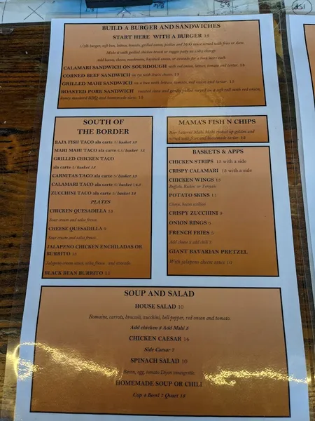 menu of McGregor's Bar and Grill