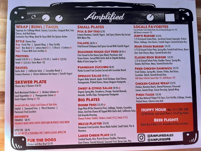 menu of Amplified Kitchen + Beer Garden