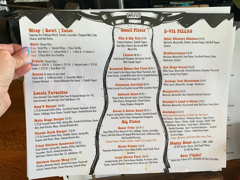 menu of Amplified Kitchen + Beer Garden