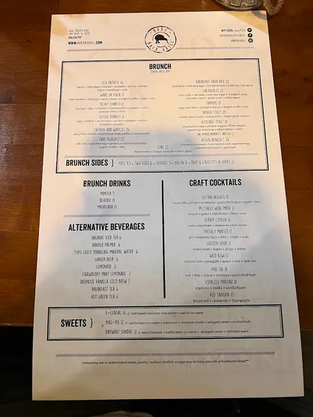 menu of Bare Back Grill