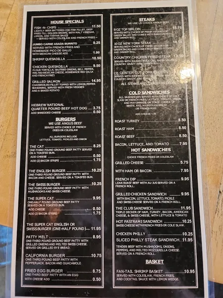 menu of Tom Cat Bar & Grill