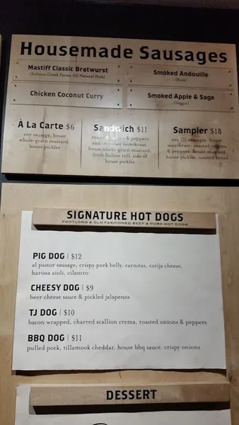 menu of Mastiff Kitchen at North Park Beer Co.