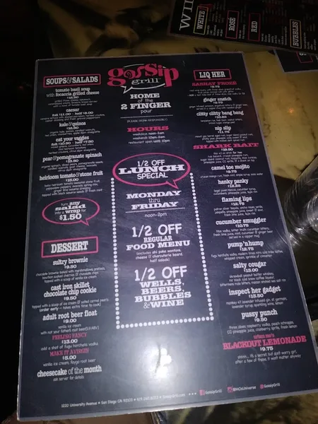 menu of Gossip Grill