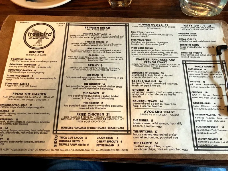 menu of freebird kitchen and bar