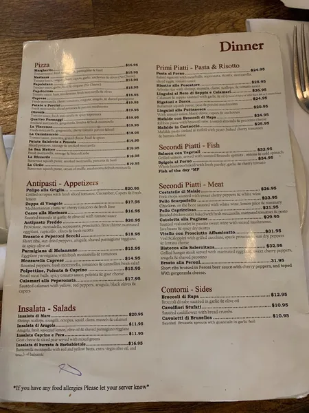 menu of Zero Otto Nove