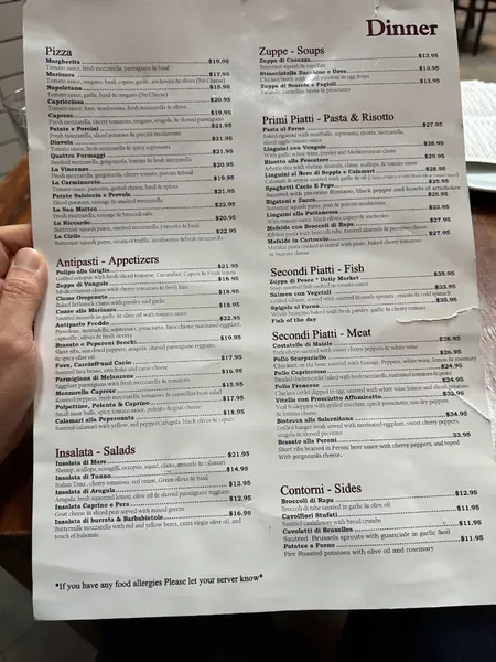 menu of Zero Otto Nove