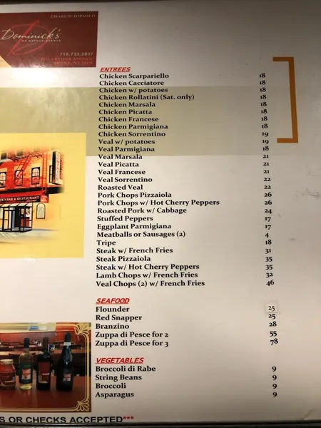 menu of Dominick's