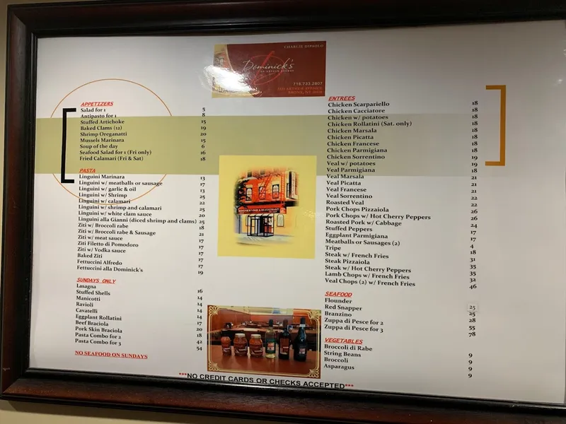 menu of Dominick's