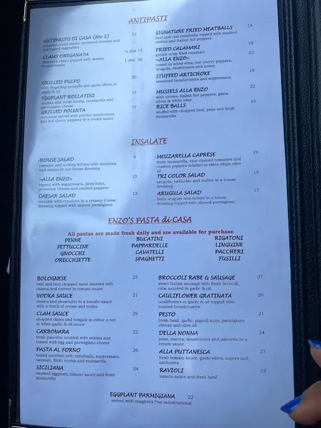 menu of Enzo's of Arthur Avenue