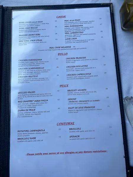 menu of Enzo's of Arthur Avenue