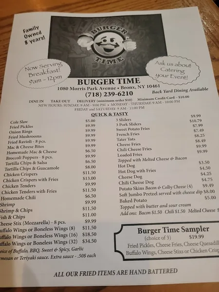 menu of Burger Time