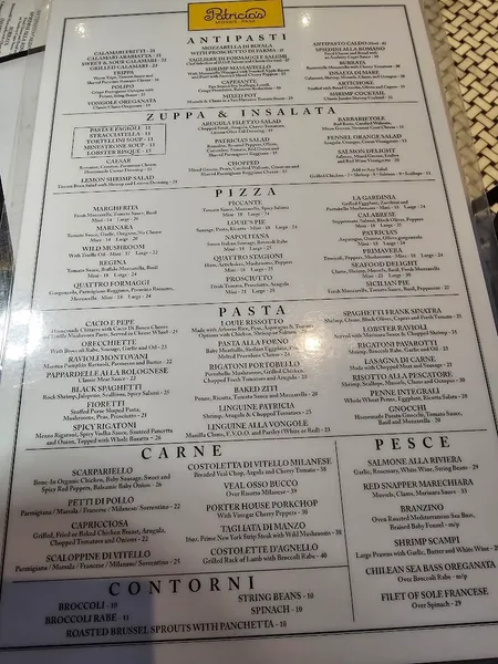 menu of Patricia's of Morris Park