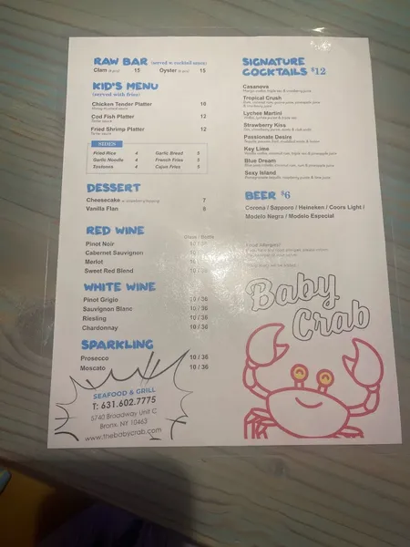 menu of Baby Crab