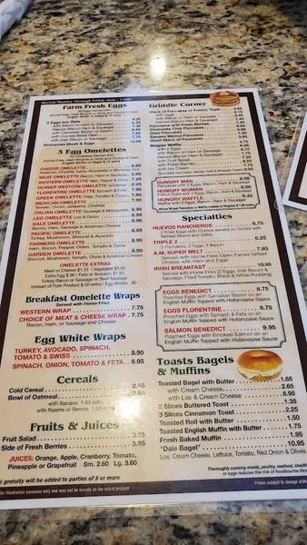 menu of Dale Diner