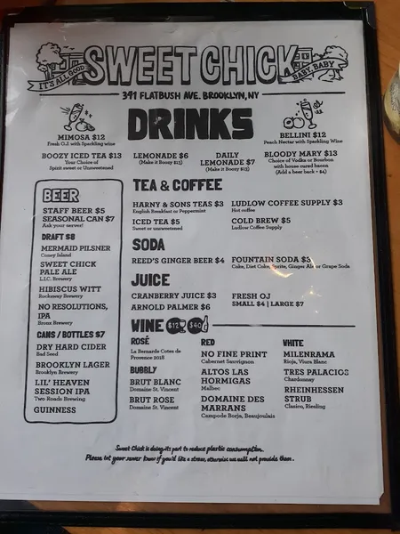 menu of Sweet Chick