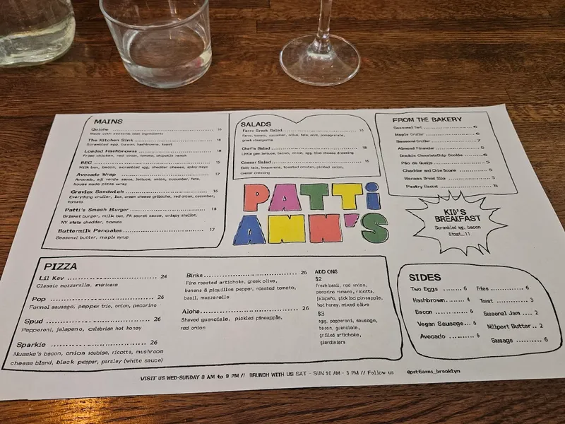 menu of Patti Ann's