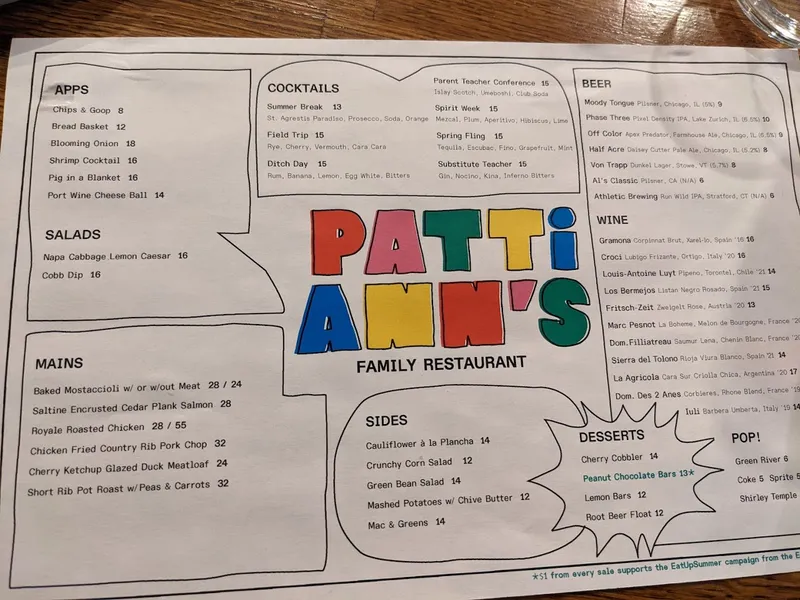 menu of Patti Ann's