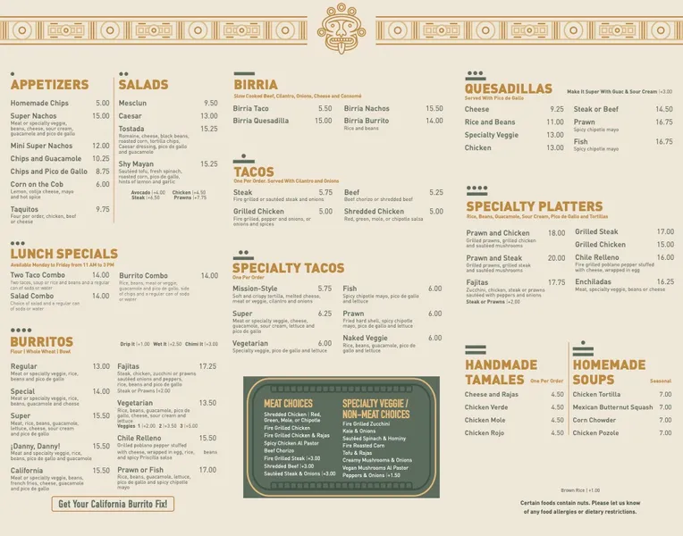 menu of Maya Taqueria - Vanderbilt Avenue