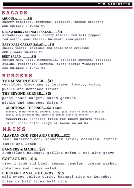 menu of The Liberties