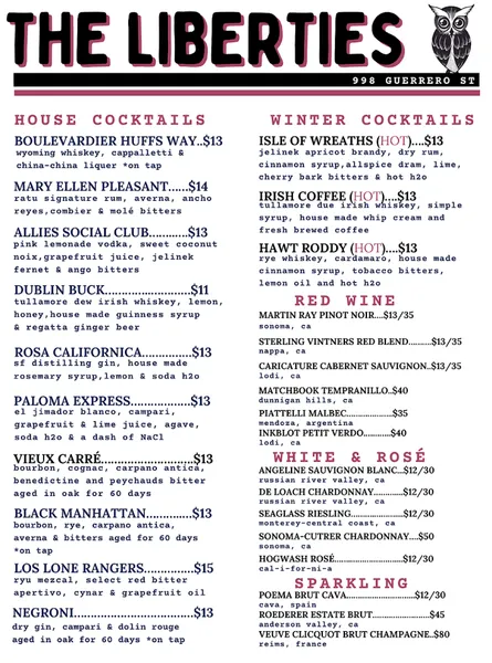 menu of The Liberties