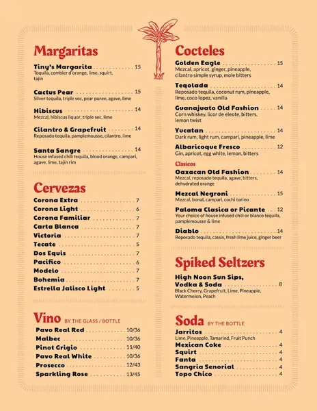 menu of Tiny's Cantina