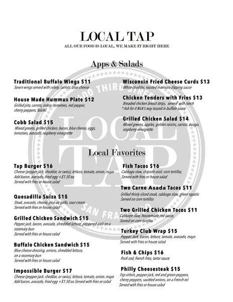 menu of Local Tap