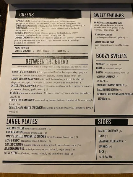 menu of Patriot House Pub