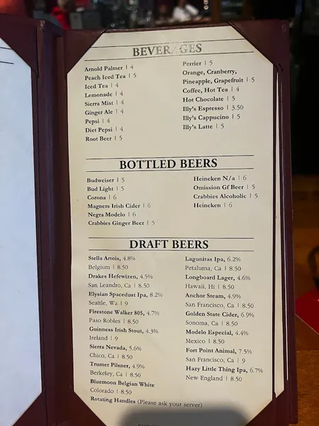 menu of Patriot House Pub