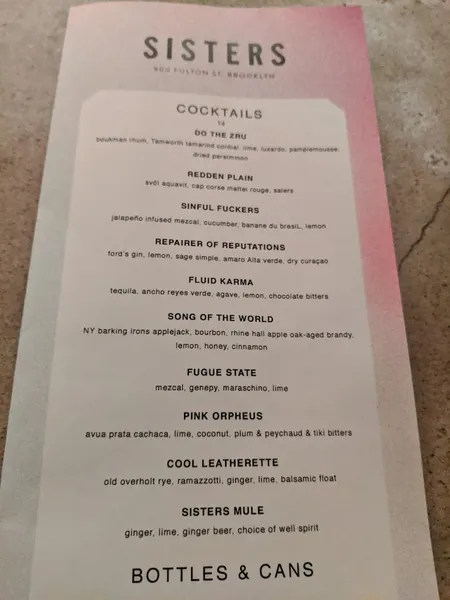 menu of Sisters