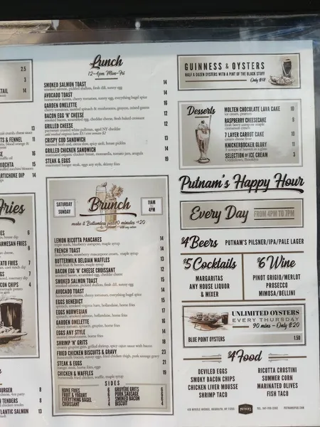 menu of Putnam's Pub & Cooker