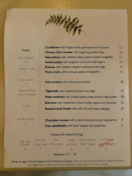 menu of Otway