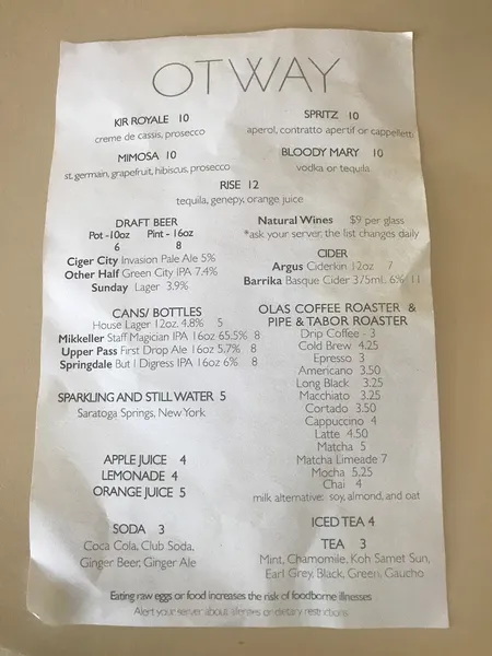 menu of Otway