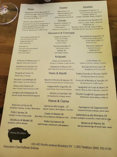 menu of Osteria Brooklyn