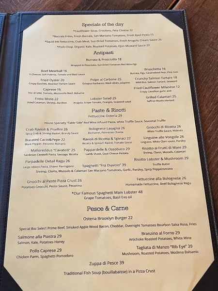 menu of Osteria Brooklyn