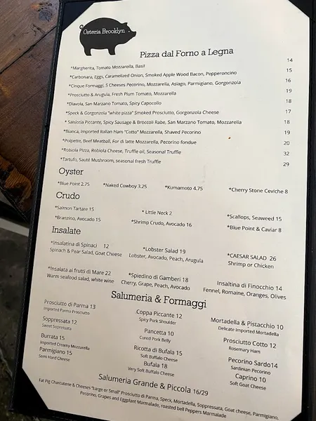 menu of Osteria Brooklyn