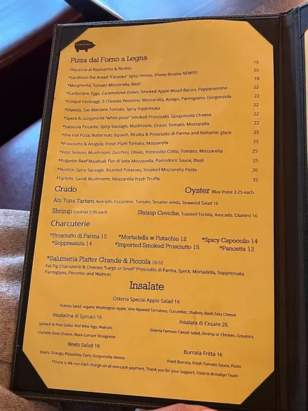 menu of Osteria Brooklyn